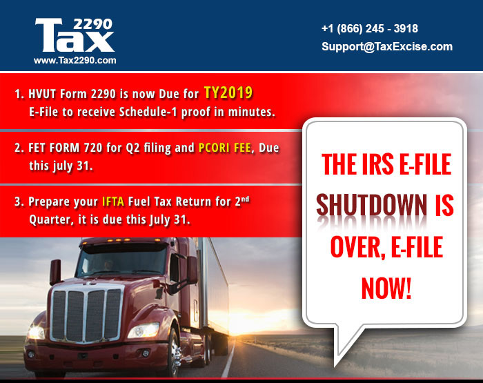 The IRS Efile service is Back Online to process Form2290 & Form720 Tax